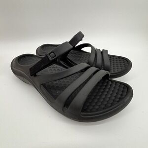 Joybees Lakeside Women Black Comfort Strap Slide Casual Sandals Size 8